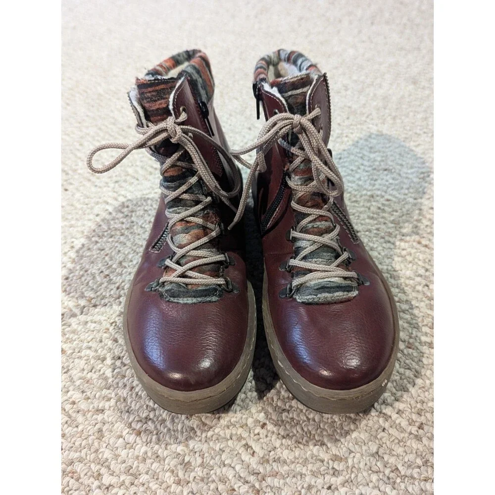 Rieker Felicitas Ankle Boots Womens 40 US 9 Burgundy Red Leather Knit Zipper